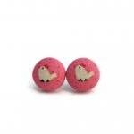 Fabric Buttons Earrings - Chicken Earrings, Pink..