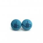 Blue Fabric Buttton Earrings