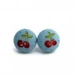 Red Cherry Mini Fabric Buttons Earrings